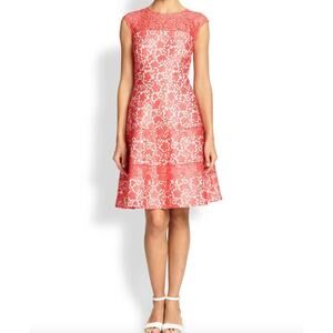 Kay Unger Coral Pink Lace Fit-and-flare dress size 6 NWT